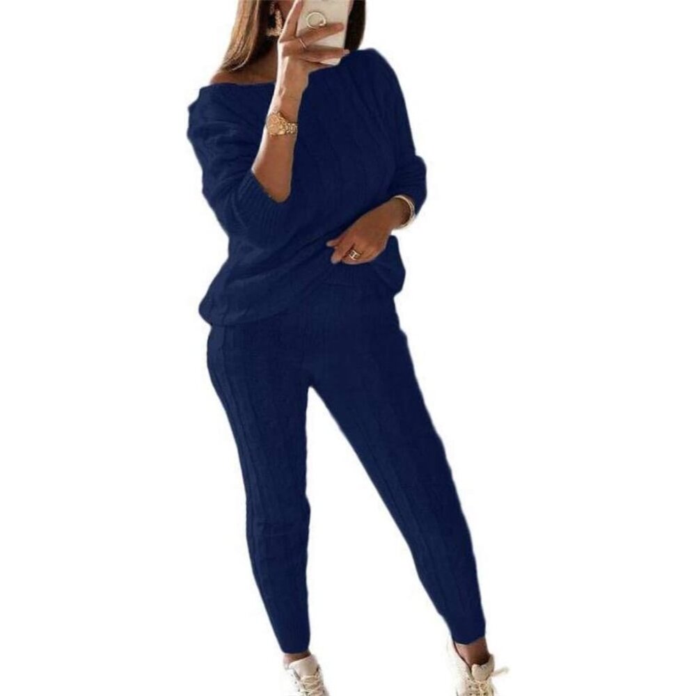 Chic Women's Fall Knit Plus-Size 2-Piece Sweater Set With Bodycon Pants